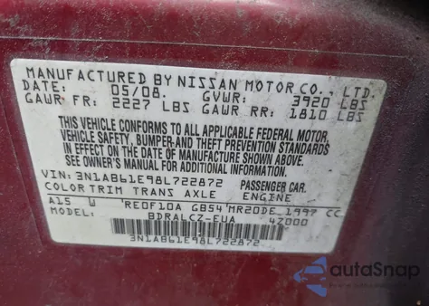 2008 Nissan Sentra 2.0 from USA, damaged, VIN 3N1AB61E98L722872